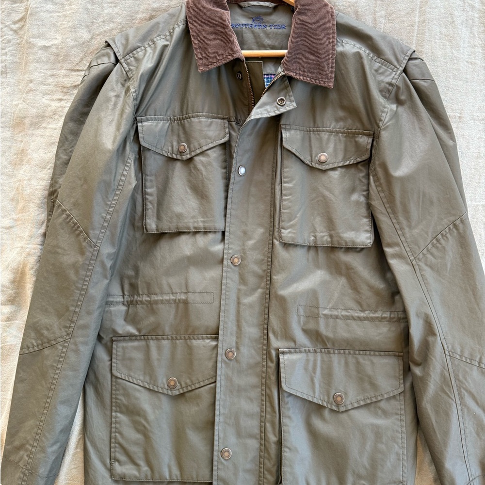 Southern Tide Khaki Jacket with Chocolate Collar